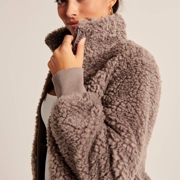 Abercrombie Full-Zip Sherpa Fleece Jacket Hoodie - Picture 3 of 10
